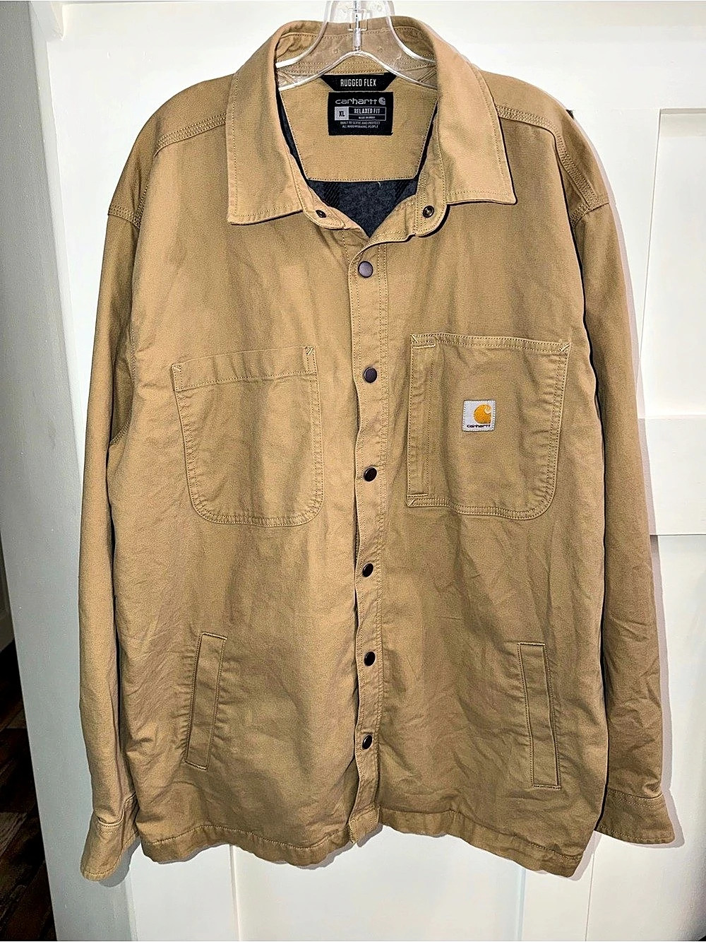 Carhartt Rigby Rugged Flex Relaxed Canvas Fleece-Lined Shirt Jacket XL Khaki